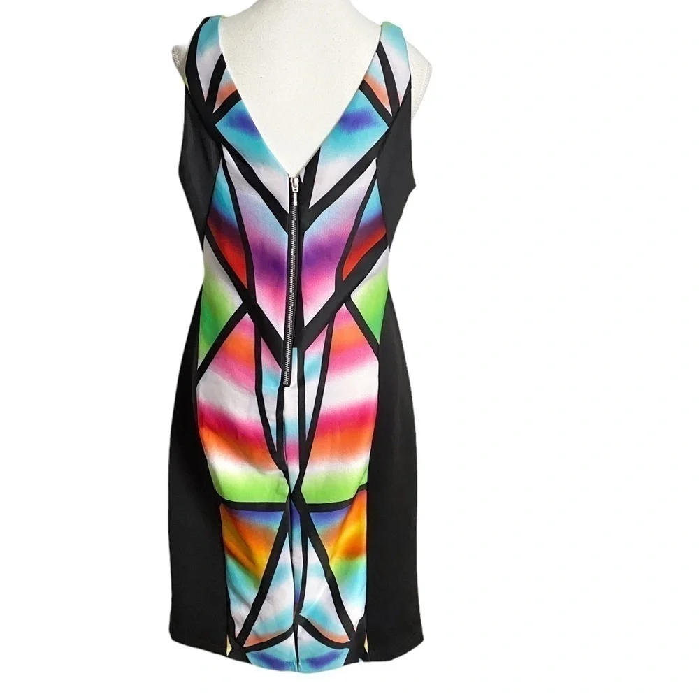 Bisou Bisou Black with Colorful Geometric BodyCon Midi Sleveless Dress - Picture 2 of 14